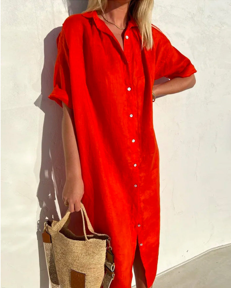 Cotton Button-Up Shirt Dress Women