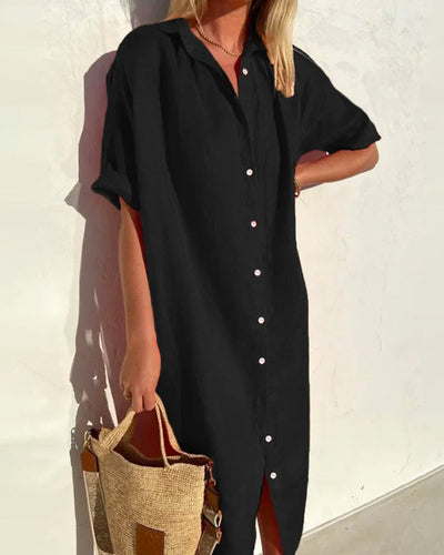 Cotton Button-Up Shirt Dress Women