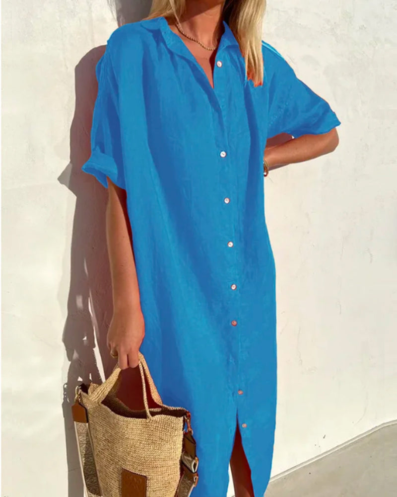 Cotton Button-Up Shirt Dress Women