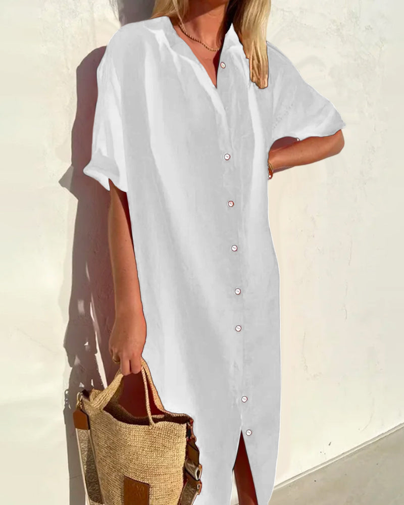Cotton Button-Up Shirt Dress Women