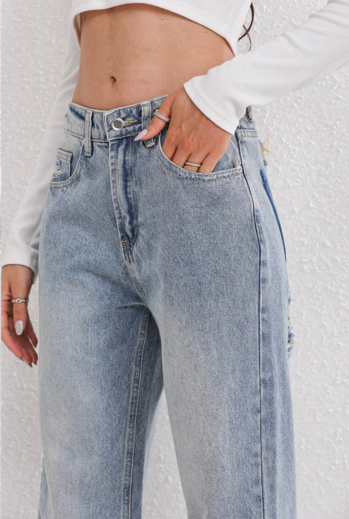 High-Rise Ripped Jeans Women