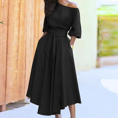 Off-Shoulder Belted Women's Formal Dress