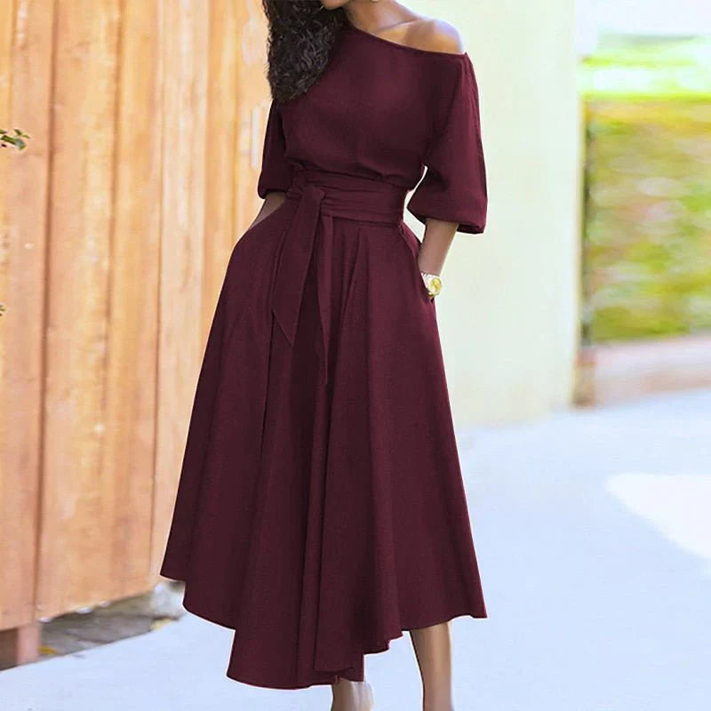 Off-Shoulder Belted Women's Formal Dress