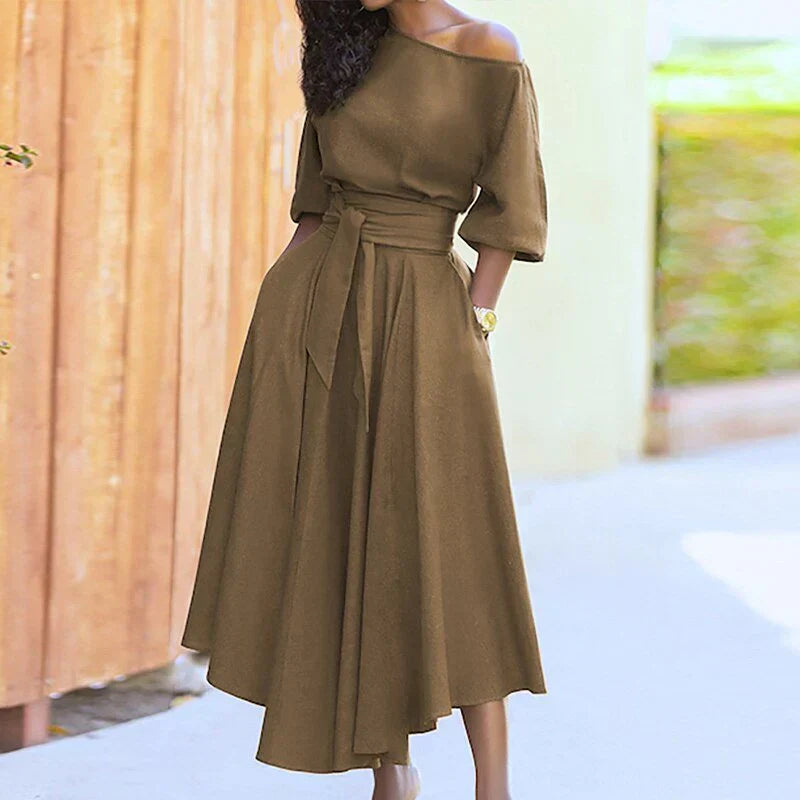 Off-Shoulder Belted Women's Formal Dress