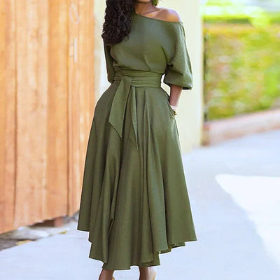 Off-Shoulder Belted Women's Formal Dress