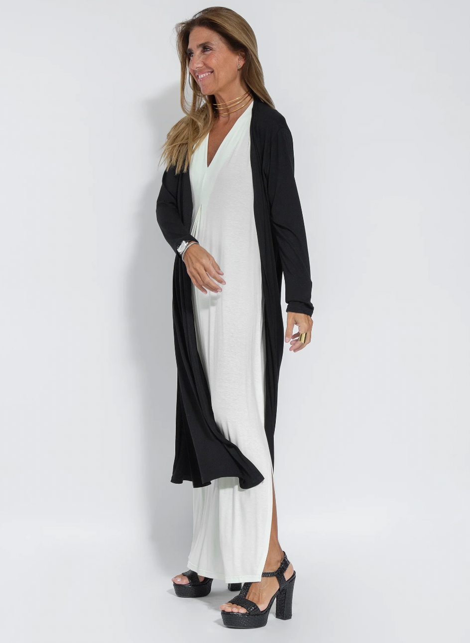 V-Neck Women's Maxi Dress with Cardigan Set