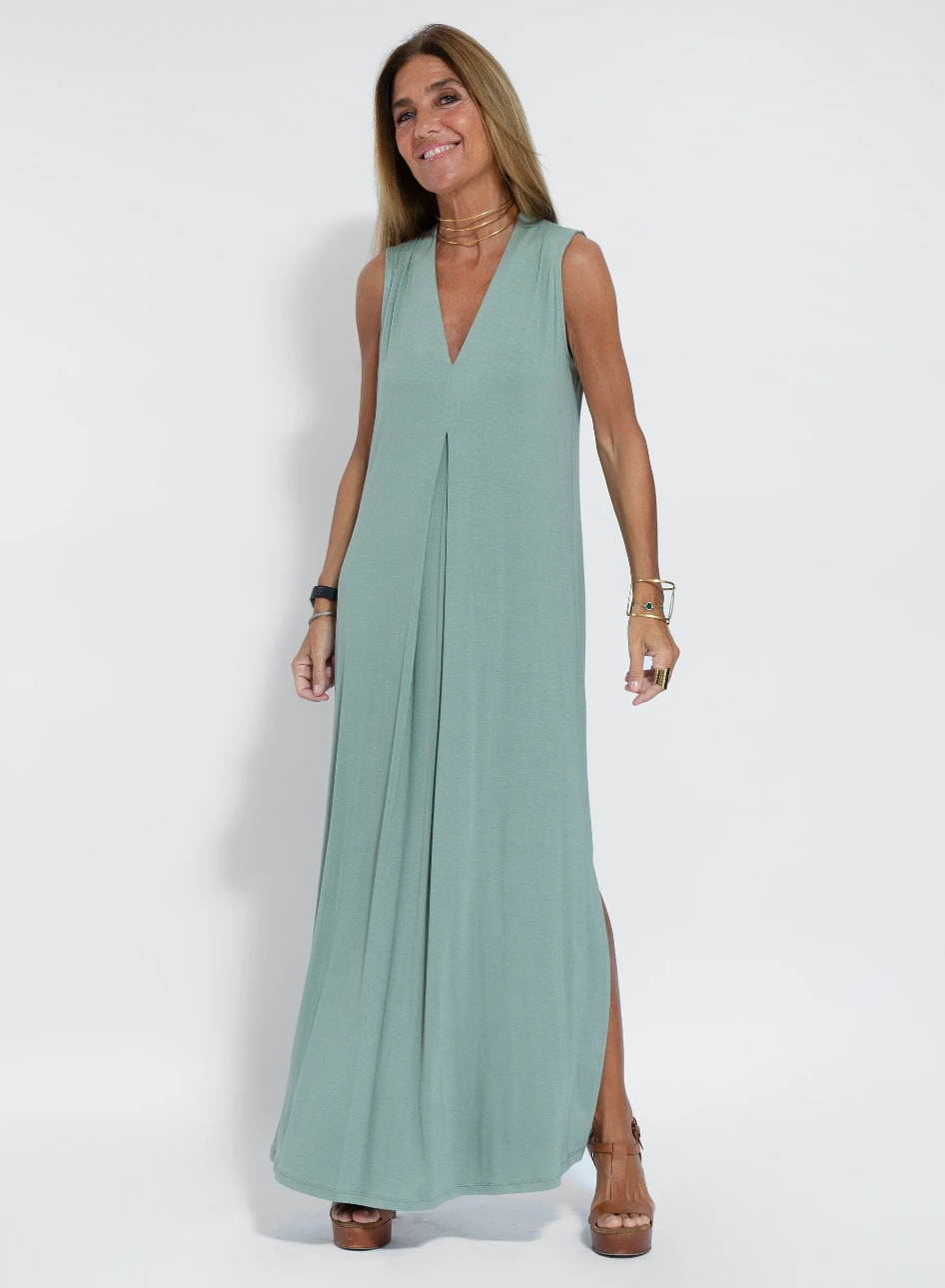 V-Neck Women's Maxi Dress with Cardigan Set