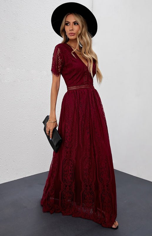 V-Neck Lace Women's Wedding Guest Dress