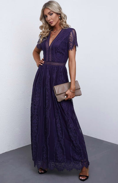 V-Neck Lace Women's Wedding Guest Dress