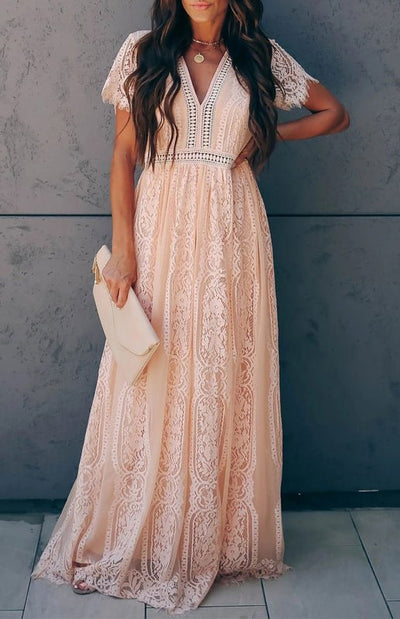 V-Neck Lace Women's Wedding Guest Dress