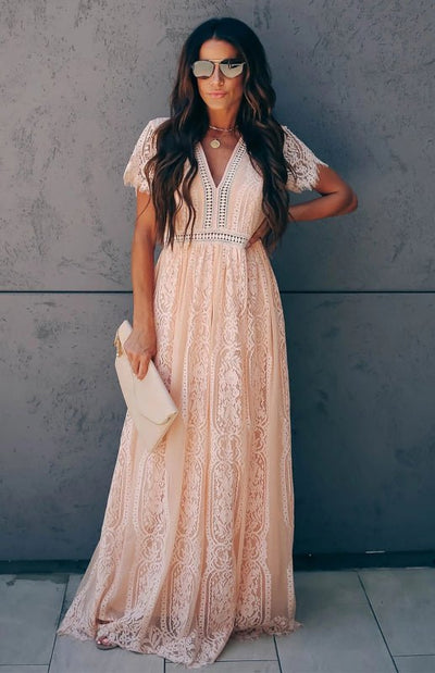 V-Neck Lace Women's Wedding Guest Dress