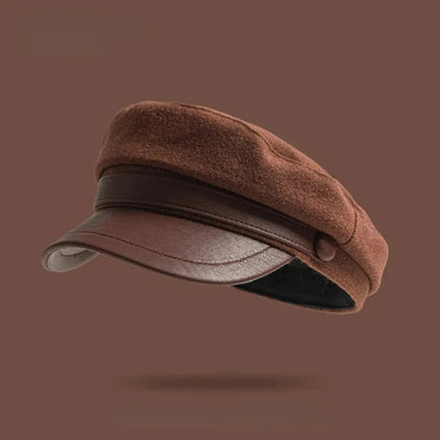 Wool Blend Men’s Cap With Leather Trim