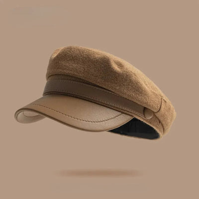 Wool Blend Men’s Cap With Leather Trim