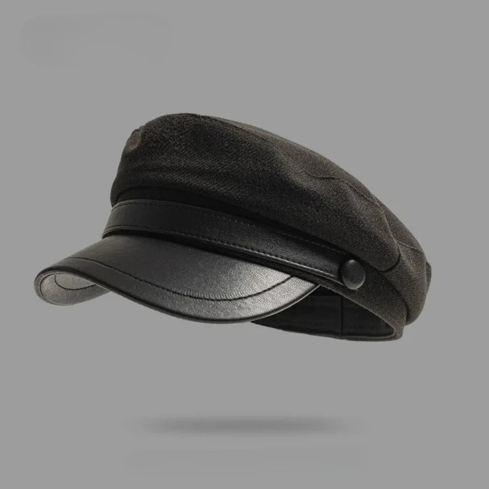 Wool Blend Men’s Cap With Leather Trim