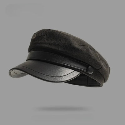 Wool Blend Men’s Cap With Leather Trim