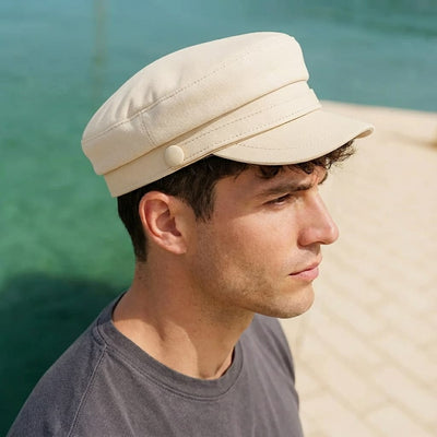 Wool Blend Men’s Cap With Leather Trim