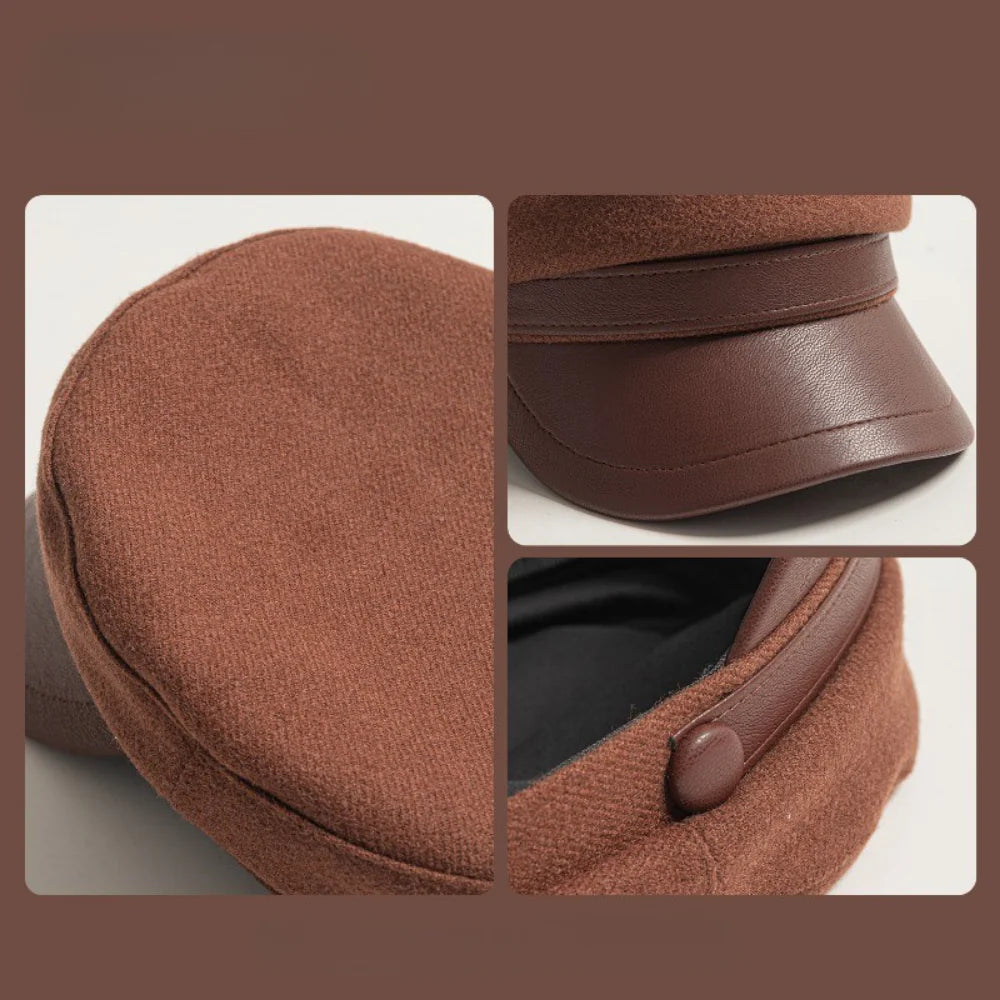 Wool Blend Men’s Cap With Leather Trim