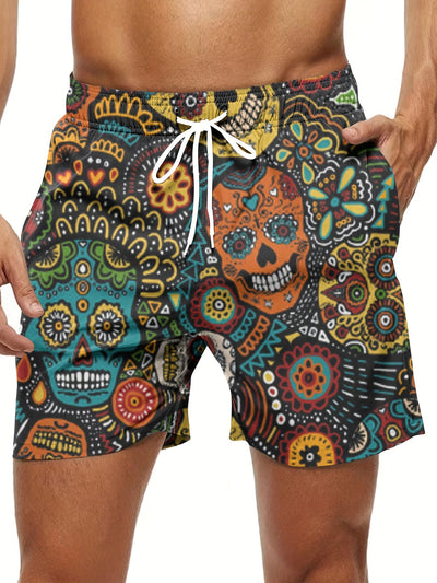 Skull Print Men's Board Shorts