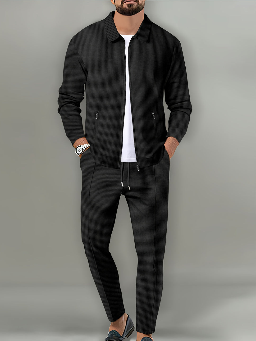 Casual Zip-Up Tracksuit Men's Suit
