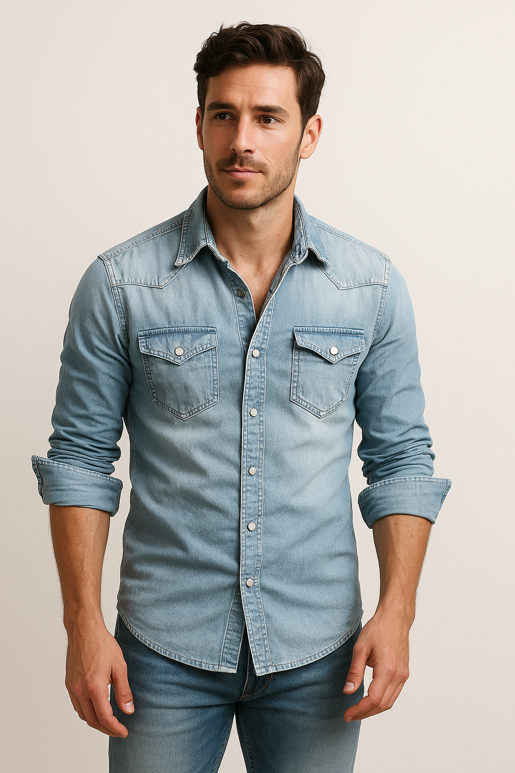 Men's Casual Button-Up Denim Shirt