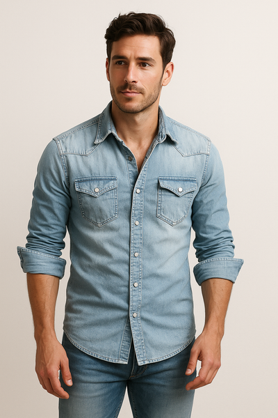 Men's Casual Button-Up Denim Shirt
