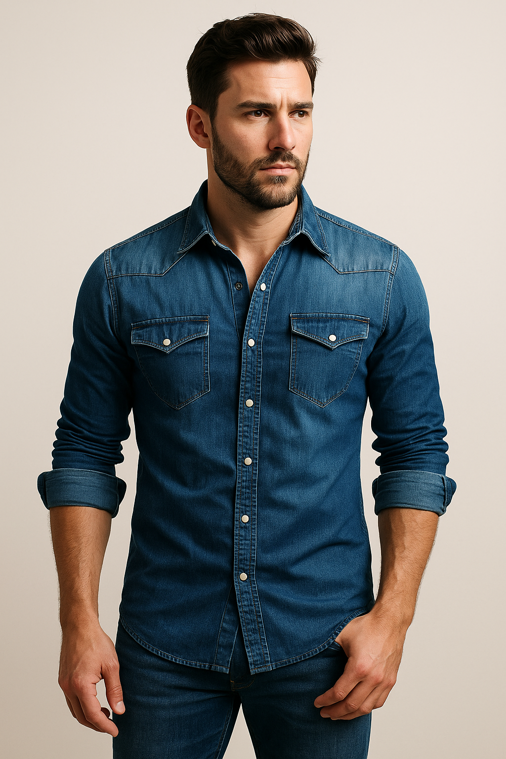 Men's Casual Button-Up Denim Shirt