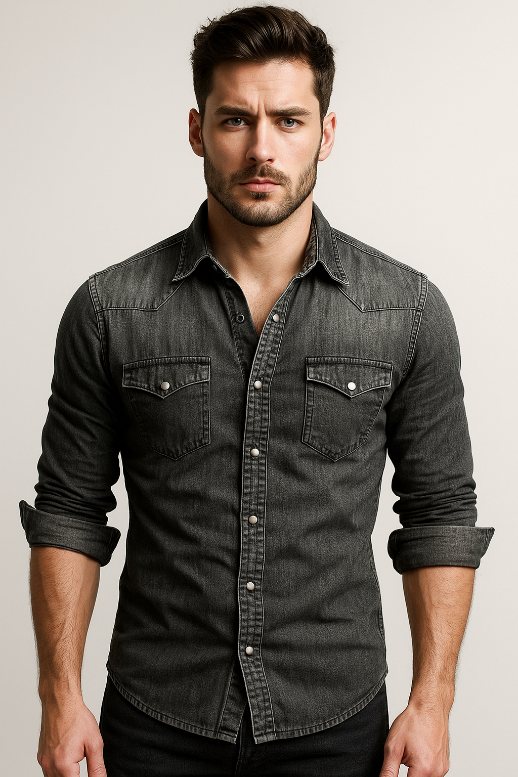 Men's Casual Button-Up Denim Shirt