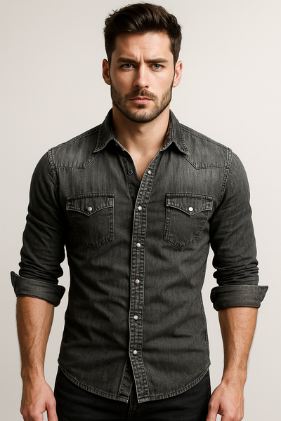 Men's Casual Button-Up Denim Shirt