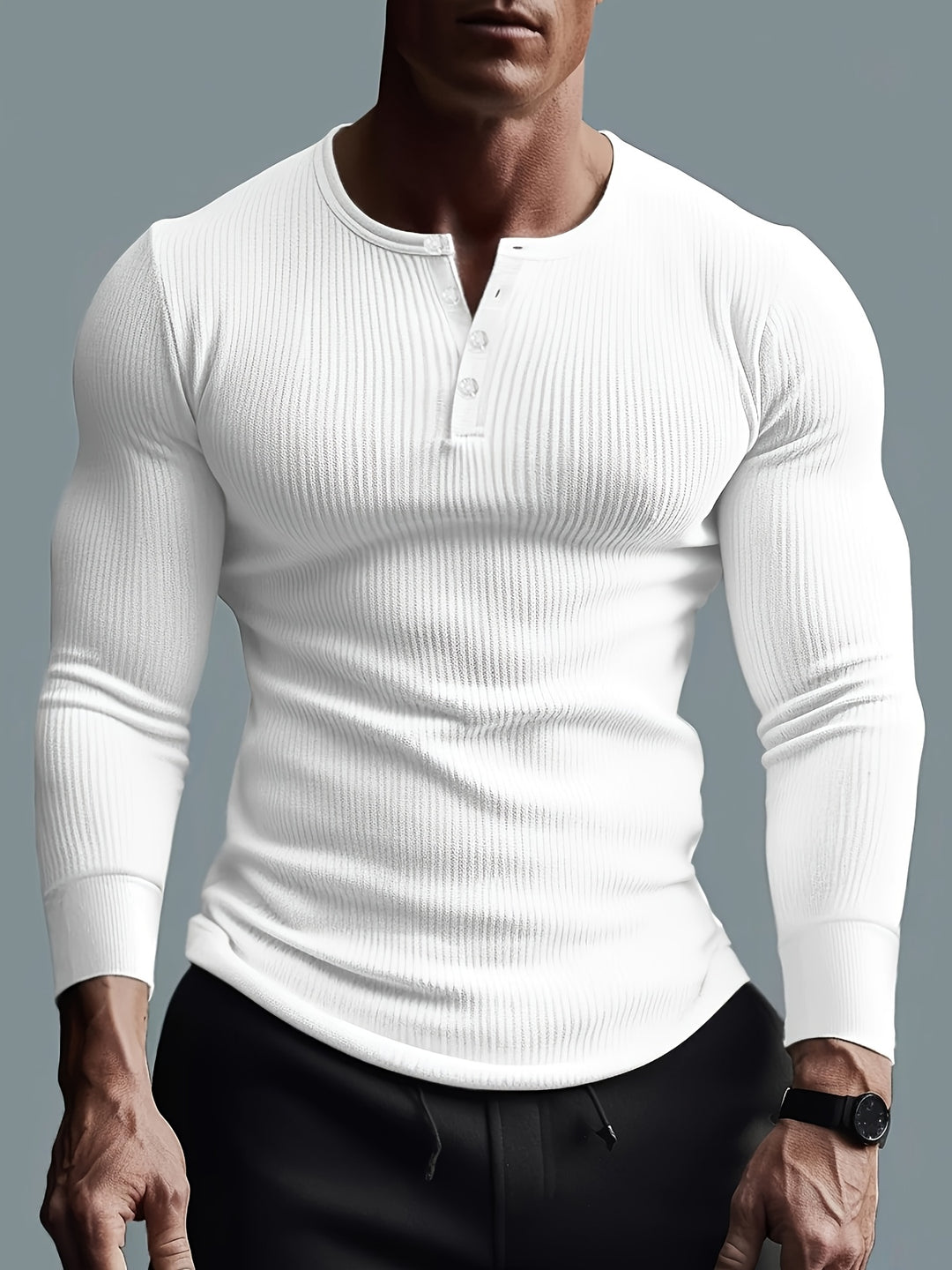 Slim Fit Ribbed Henley Shirt