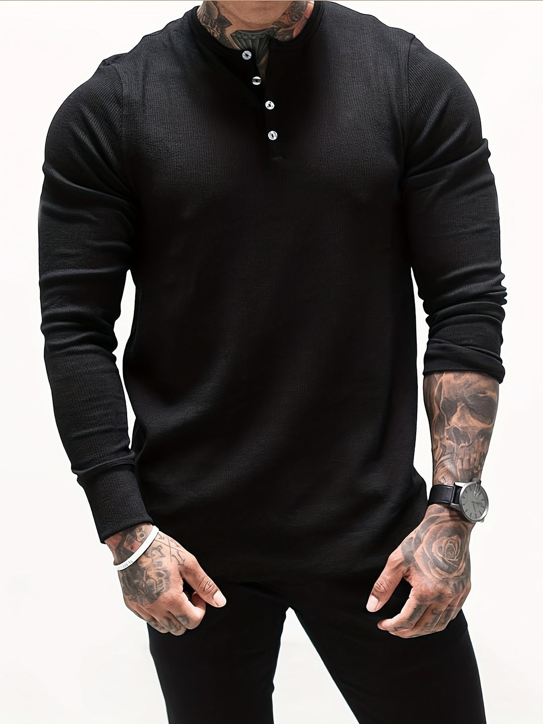 Slim Fit Ribbed Henley Shirt