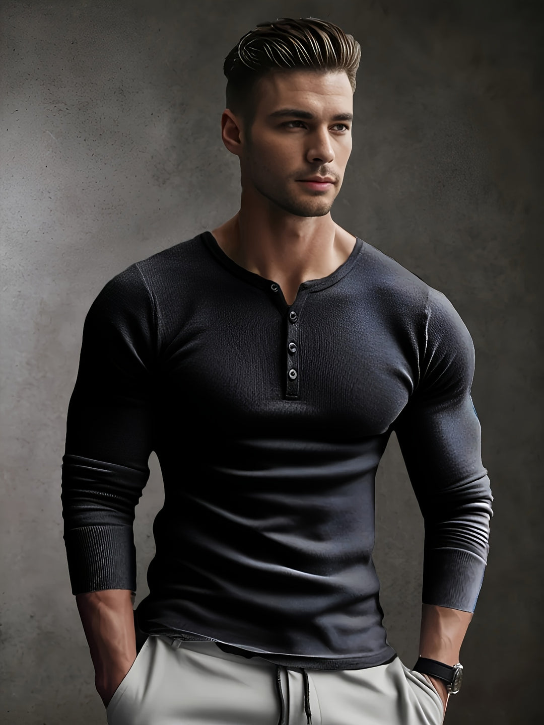 Slim Fit Ribbed Henley Shirt