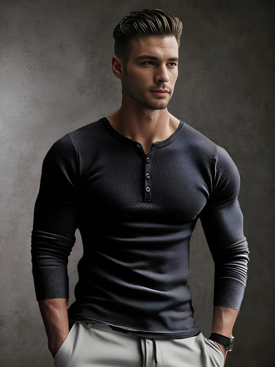 Slim Fit Ribbed Henley Shirt