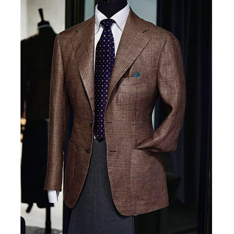 Classic Plaid Men's Blazer Jacket