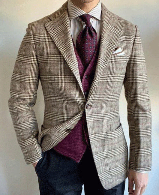 Classic Plaid Men's Blazer Jacket