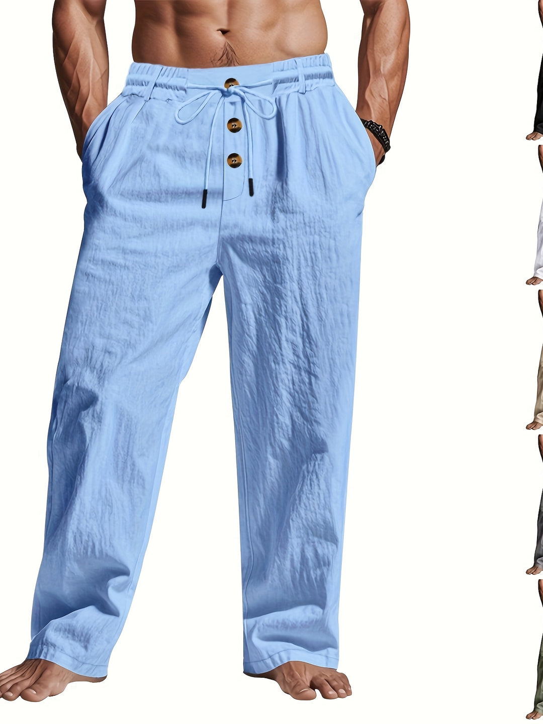 Summer Drawstring Linen Pants Men