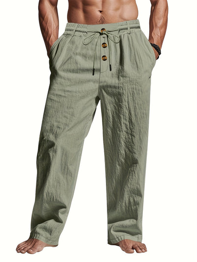 Summer Drawstring Linen Pants Men