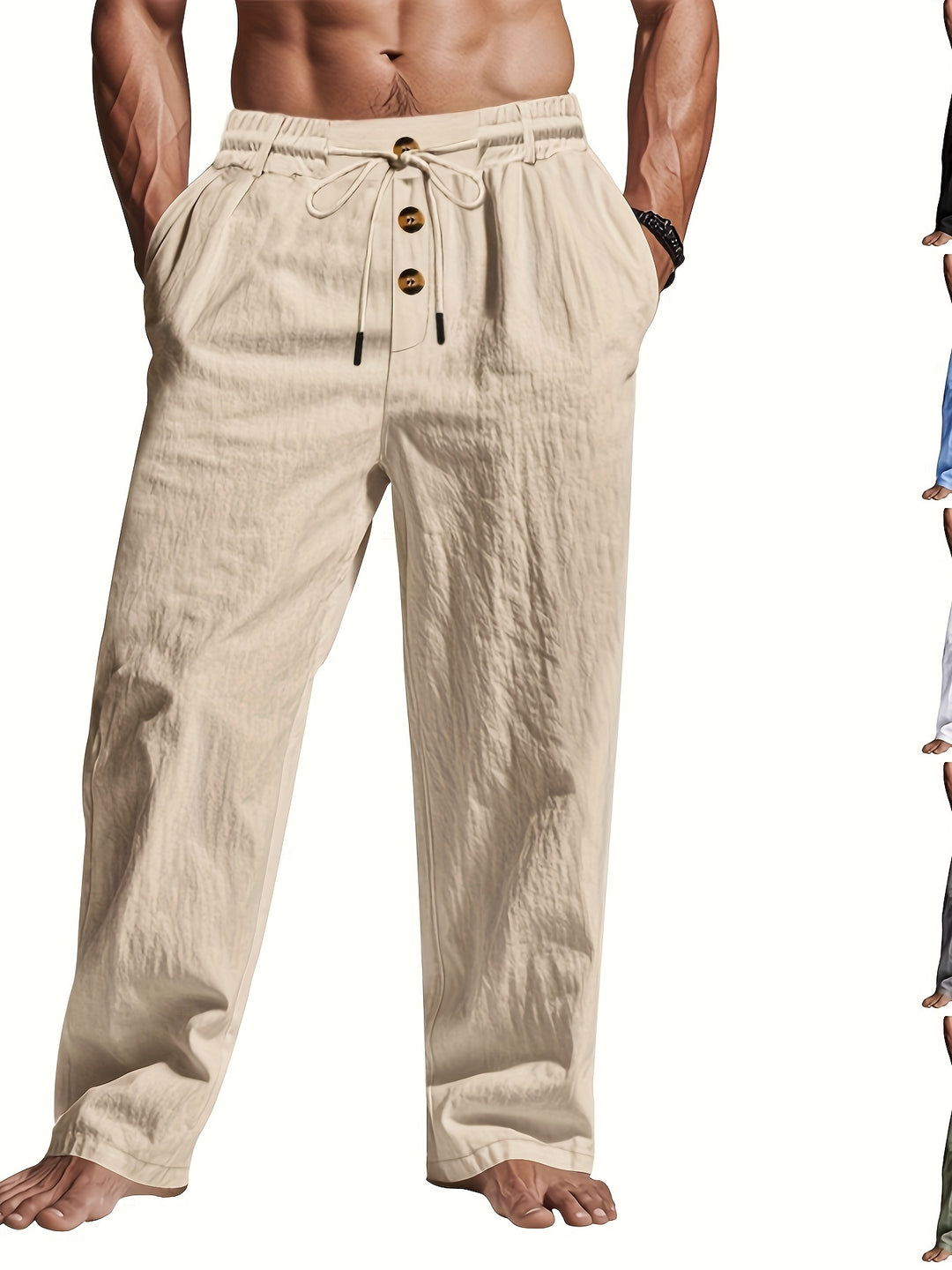 Summer Drawstring Linen Pants Men