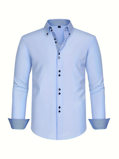 Double-Breasted Light Blue Men's Shirt