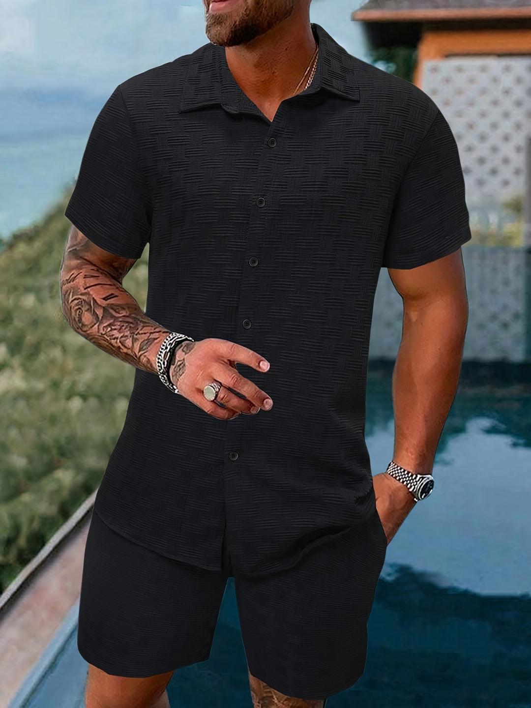 Striped Textured Men's Summer Set