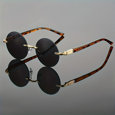 Leopard Print Temples Rimless Sunglasses