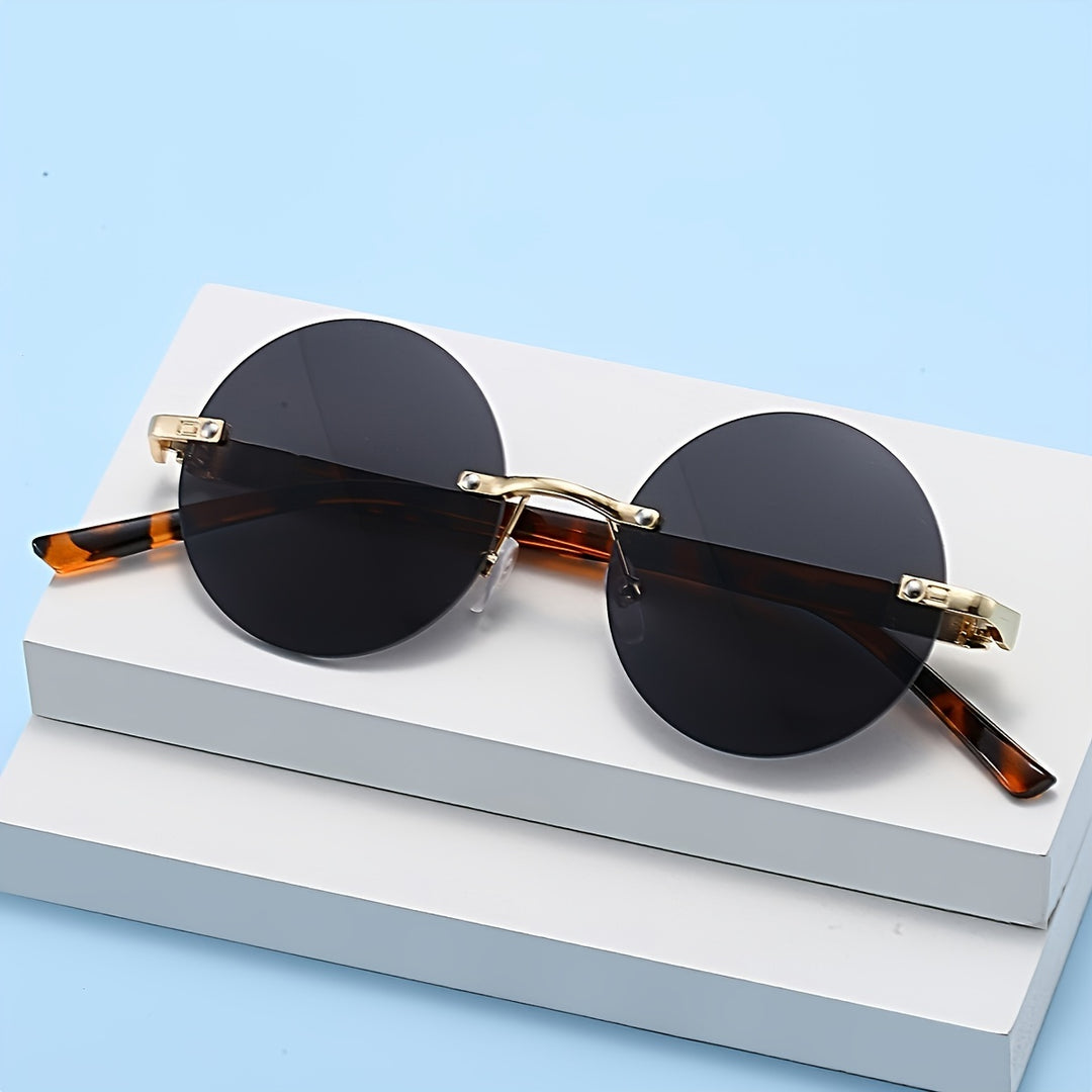 Leopard Print Temples Rimless Sunglasses