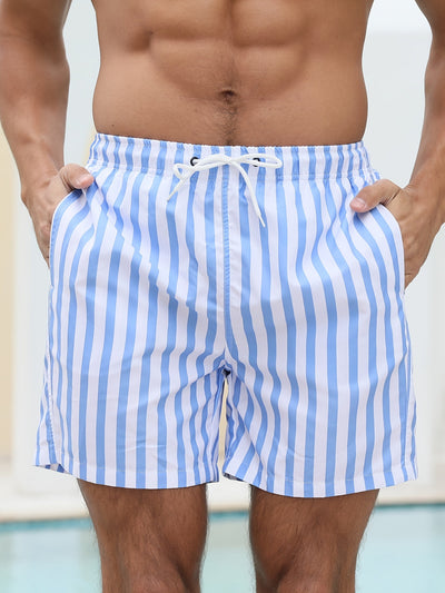 Blue White Striped Swim Shorts