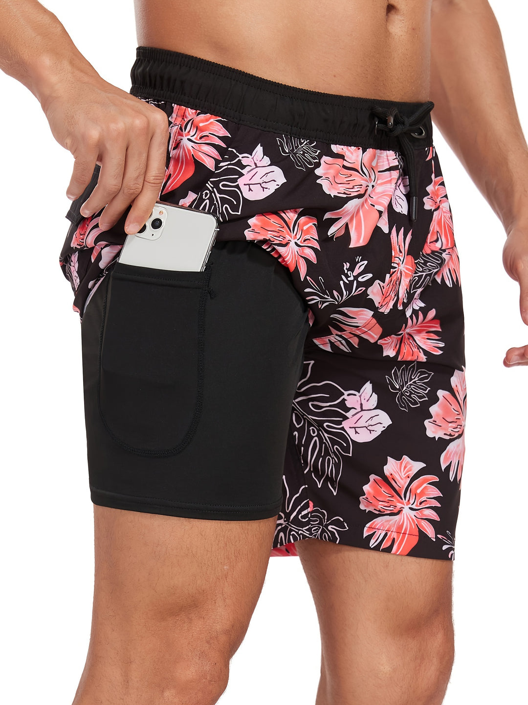 Men’s Tropical Drawstring Beach Trunks