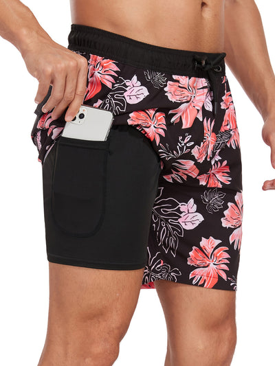 Men’s Tropical Drawstring Beach Trunks