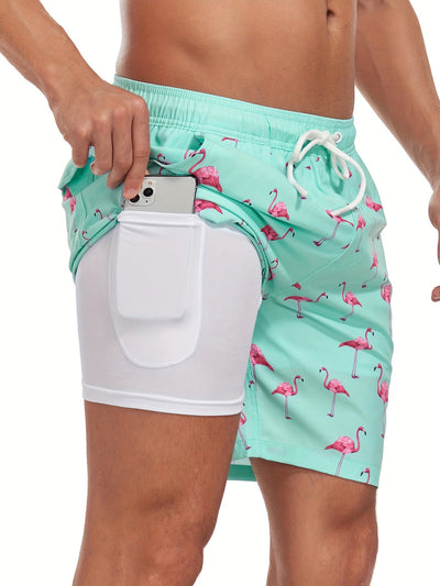 Men’s Tropical Drawstring Beach Trunks