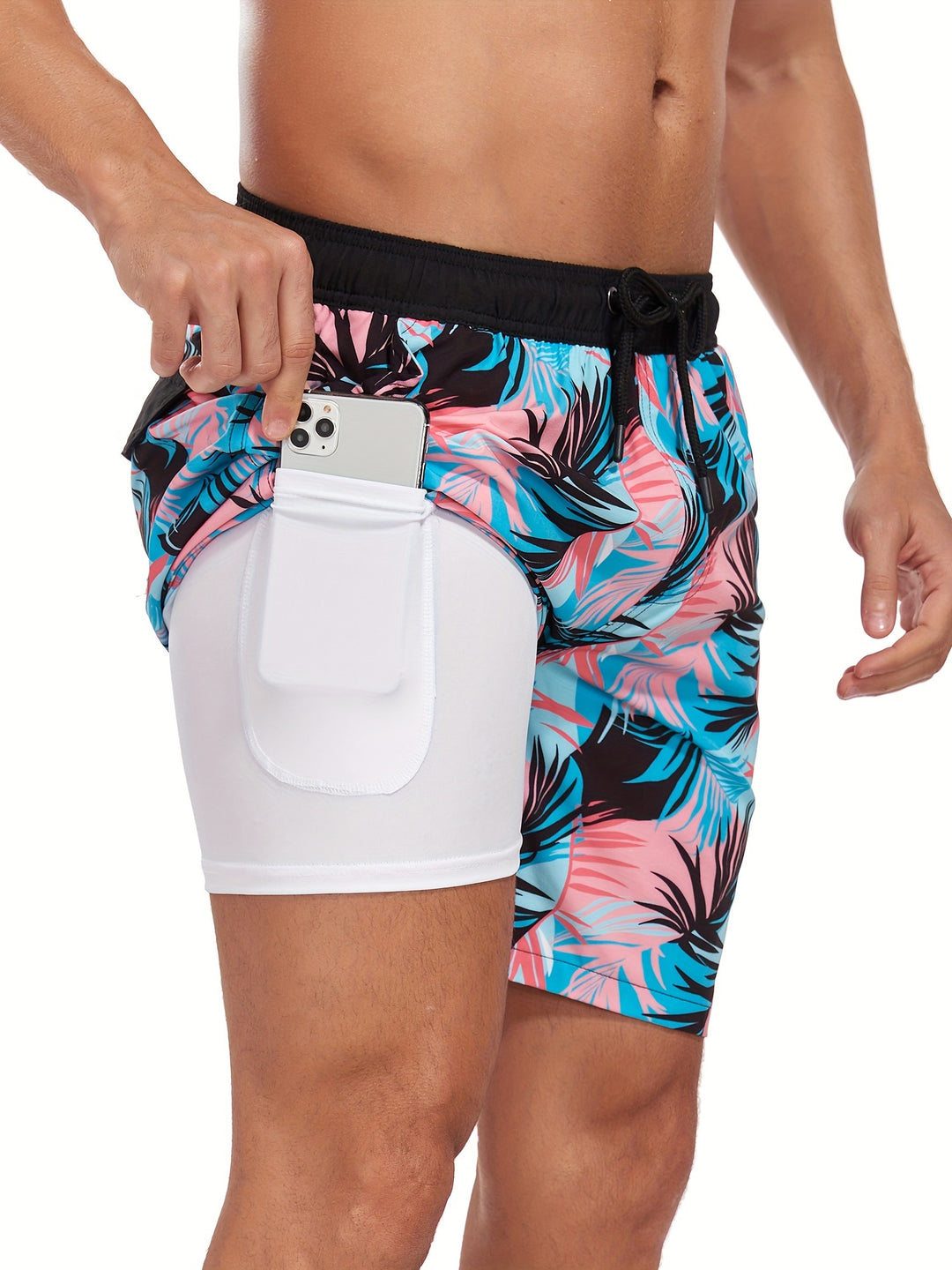 Men’s Tropical Drawstring Beach Trunks