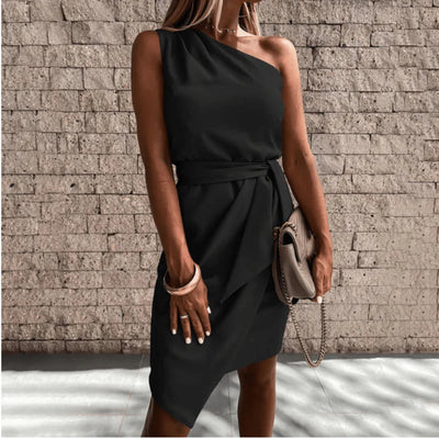 One-Shoulder Belted Cocktail Dress Women