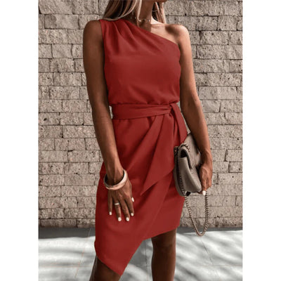 One-Shoulder Belted Cocktail Dress Women