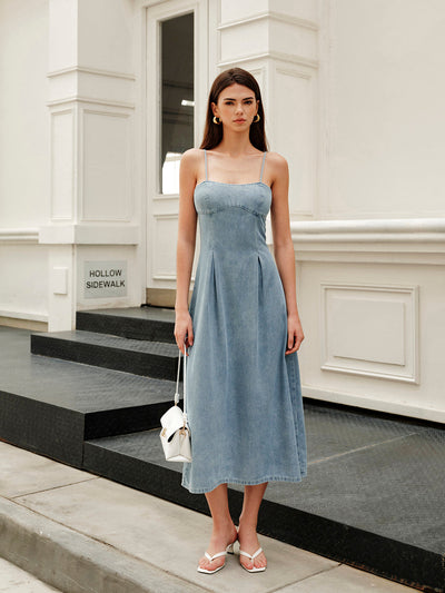 Zipper Denim Maxi Dress Women