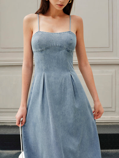 Zipper Denim Maxi Dress Women